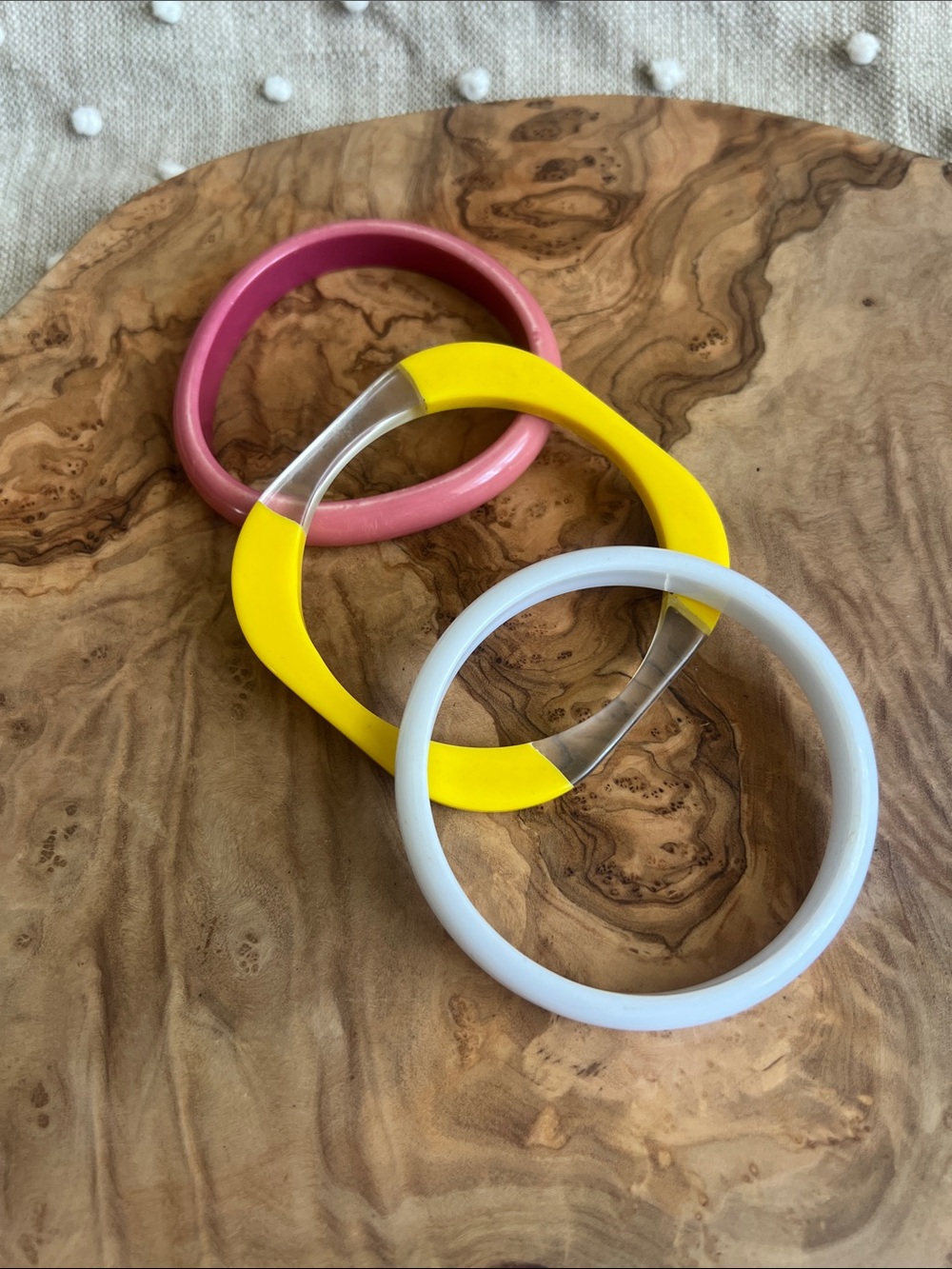 Bakelite Colorblock Women’s Bracelet Set - Pink, Yellow, White. Different Shapes